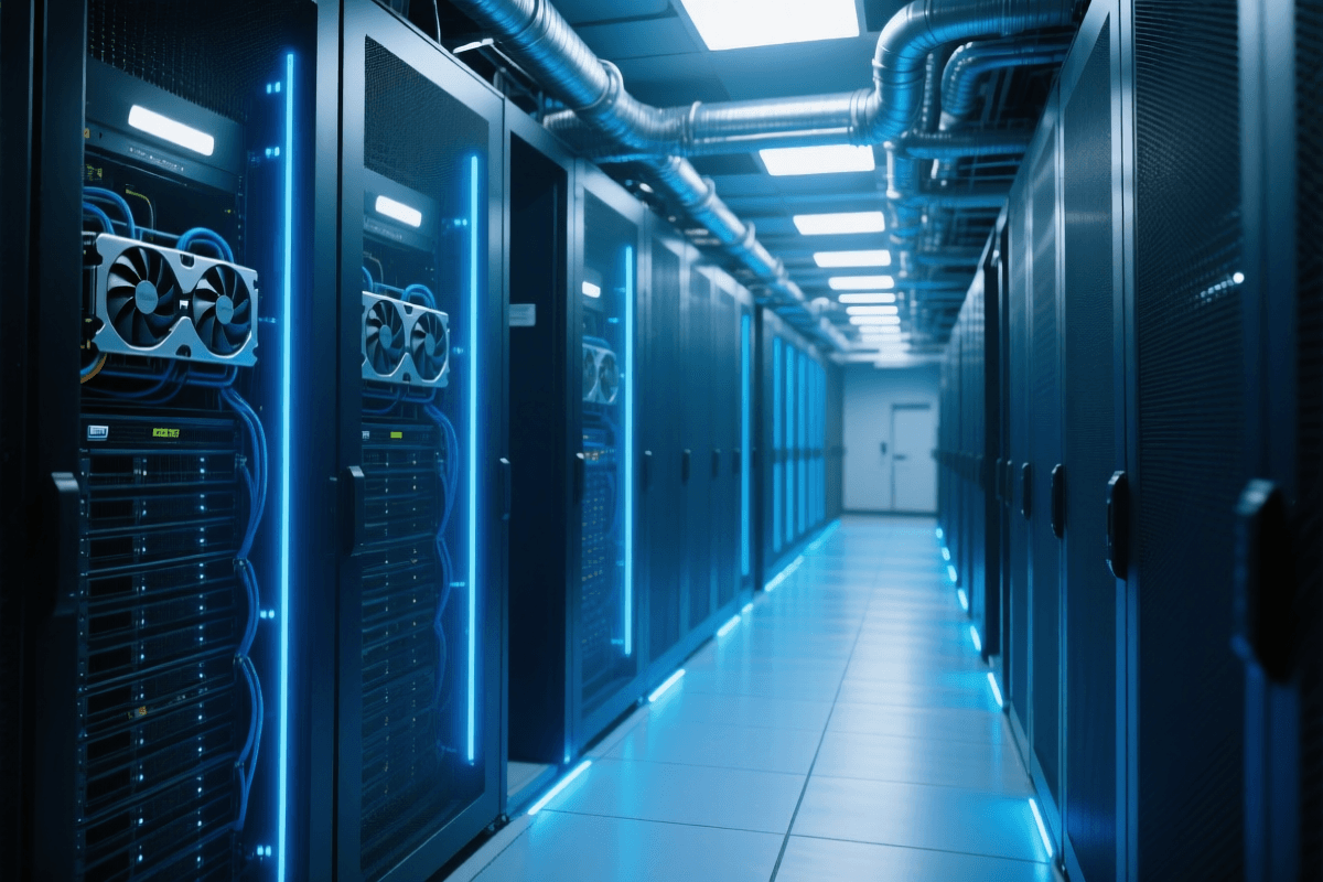 Conceptual GPU data centre for future AI infrastructure expansion